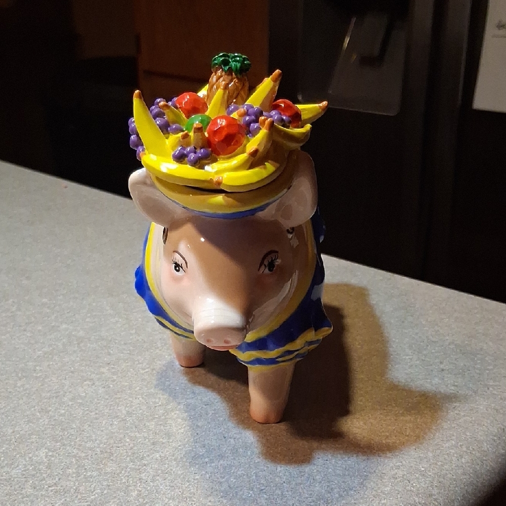 The Big Pigs Ceramic Pig Bank with Fruit Hat
